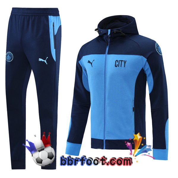 Veste A Capuche Survetement Foot Manchester City Bleu 20/21