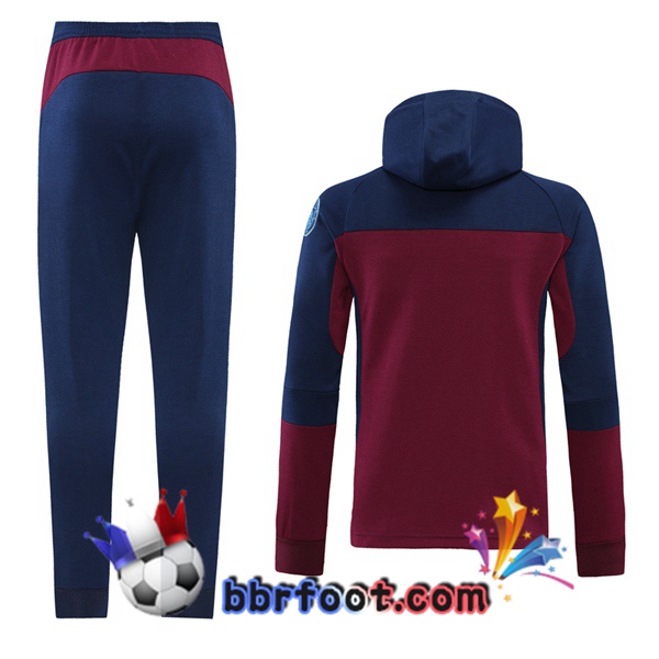 Veste A Capuche Survetement Foot Manchester City Rouge Bleu Royal 20/21