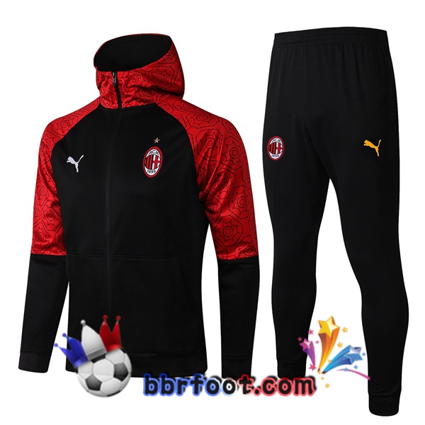 Coupe Vent Survetement Foot AC Milan Noir Rouge 20/21