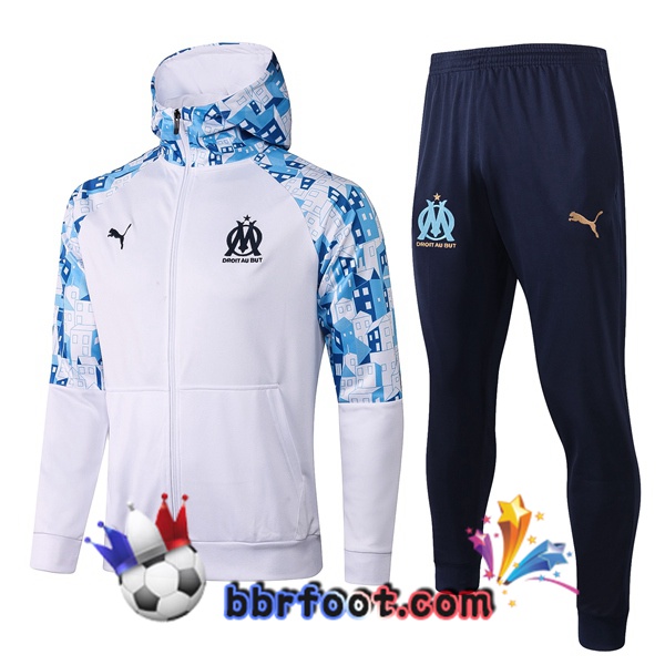 Coupe Vent Survetement Foot Marseille OM Blanc Bleu 20/21