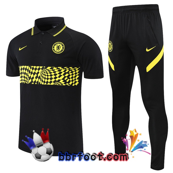 Polo Foot FC Chelsea + Pantalon Noir Jaune 21/22