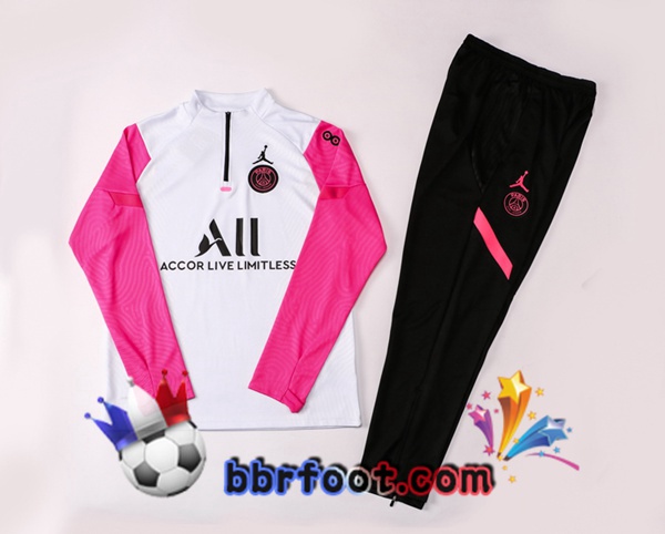 Survetement Foot Paris PSG Jordan Blanc Rose 21/22