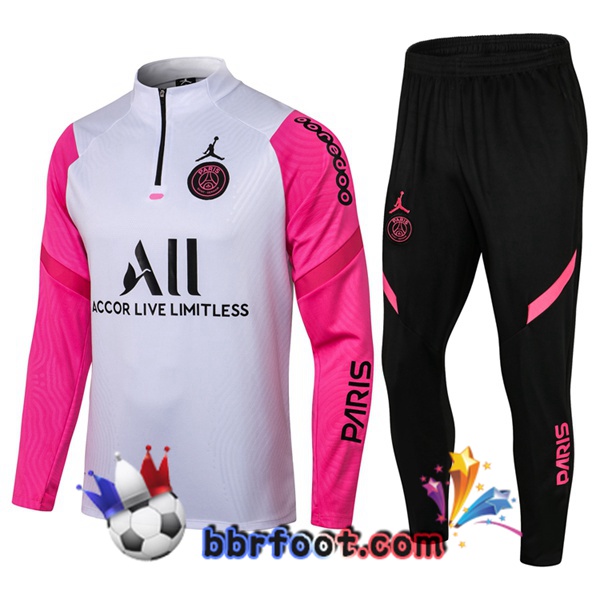Survetement Foot Paris PSG Jordan Blanc Rose 21/22
