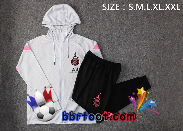 Veste A Capuche Survetement Foot JORDAN Paris PSG Gris Clair 21/22