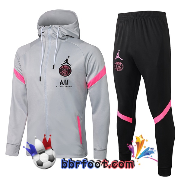 Veste A Capuche Survetement Foot JORDAN Paris PSG Gris Clair 21/22