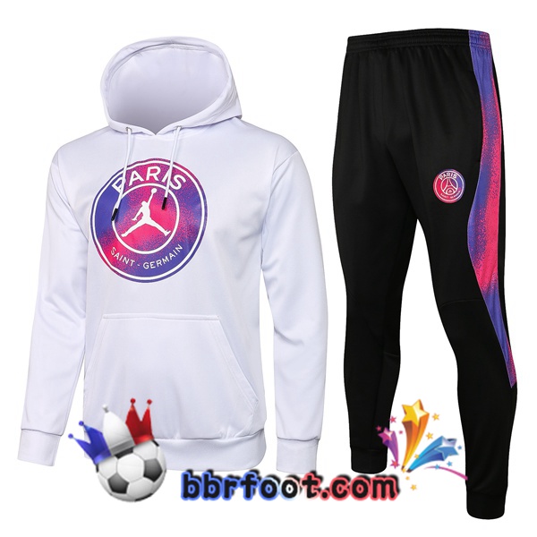 Veste A Capuche Survetement Foot JORDAN Paris PSG Blanc Pourpre 21/22 Veste A Capuche Survetement Foot JORDAN Paris PSG Blanc Pourpre 21/22