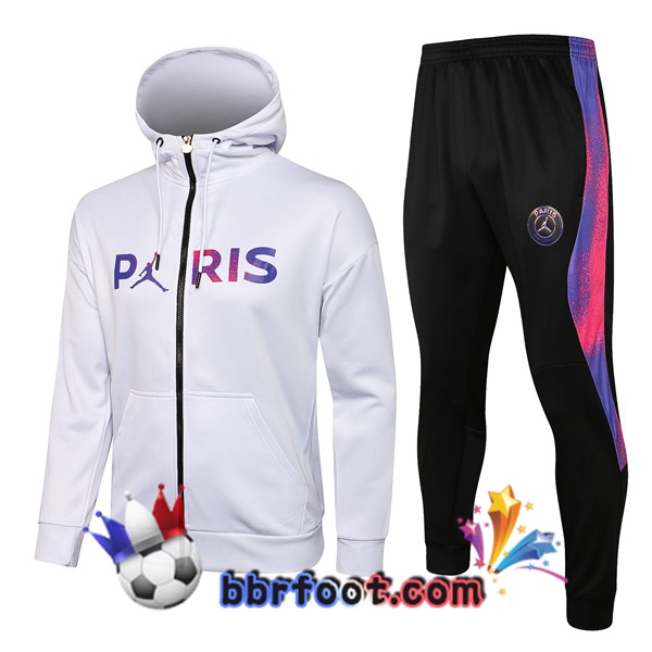 Veste A Capuche Survetement Foot JORDAN Paris PSG Blanc Pourpre 21/22 Veste A Capuche Survetement Foot JORDAN Paris PSG Blanc Pourpre 21/22