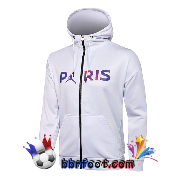 Veste A Capuche JORDAN Paris PSG Blanc Pourpre 21/22