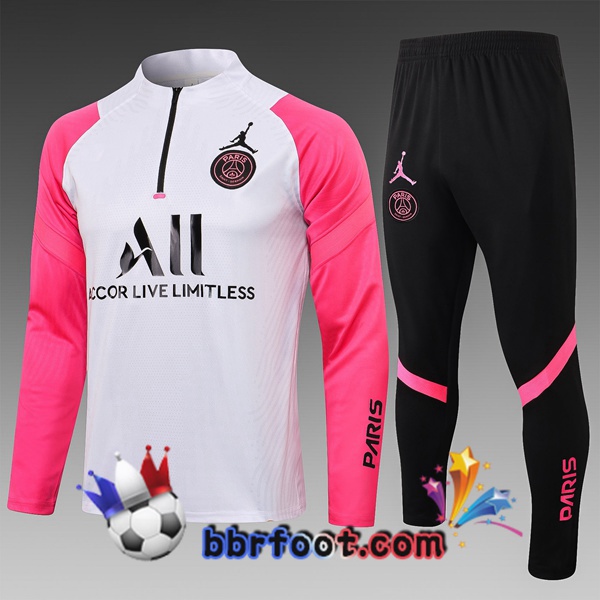 Survetement Foot JORDAN Paris PSG Enfant Blanc Rose 21/22 Survetement Foot JORDAN Paris PSG Enfant Blanc Rose 21/22