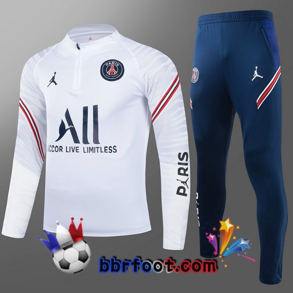 Survetement Foot JORDAN Paris PSG Enfant Blanc 21/22 Survetement Foot JORDAN Paris PSG Enfant Blanc 21/22