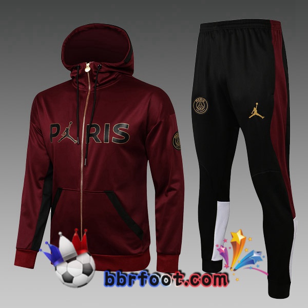 Veste A Capuche Survetement Foot JORDAN Paris PSG Enfant Rouge 21/22