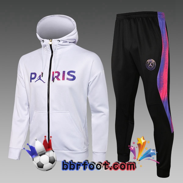 Veste A Capuche Survetement Foot JORDAN Paris PSG Enfant Blanc 21/22