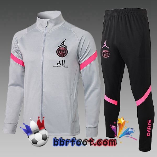 Veste Survetement Foot Paris PSG Enfant Gris Rouge 21/22