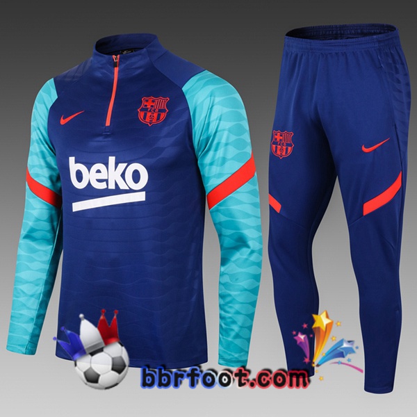 Ensemble Survetement de Foot FC Barcelone Enfant Bleu 20/21