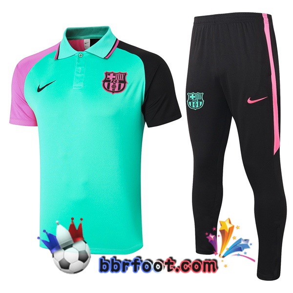 Polo Foot FC Barcelone + Pantalon Vert Rose Noir 20/21