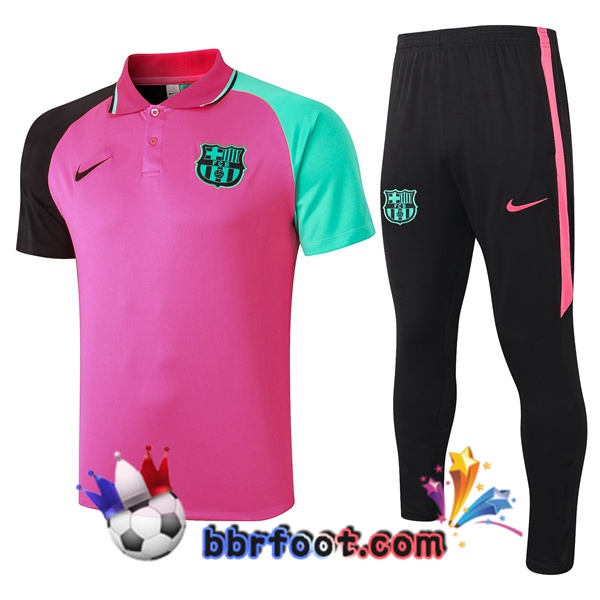 Polo Foot FC Barcelone + Pantalon Rose Noir Vert 20/21