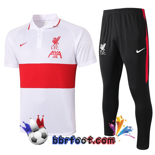 Polo Foot FC Liverpool + Pantalon Blanc Rouge 20/21