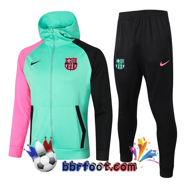 Veste A Capuche Survetement Foot FC Barcelone Vert Rose Noir 20/21