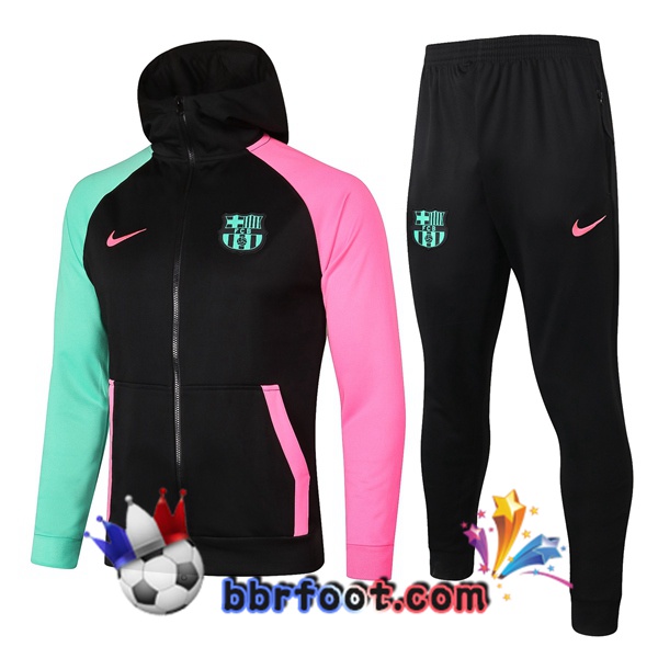Veste A Capuche Survetement Foot FC Barcelone Noir Vert Rose 20/21