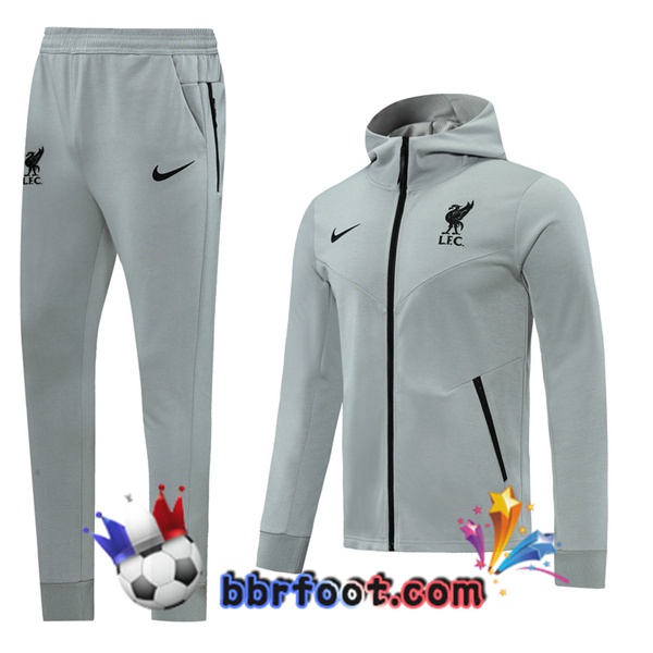 Veste A Capuche Survetement Foot FC Liverpool Gris 20/21