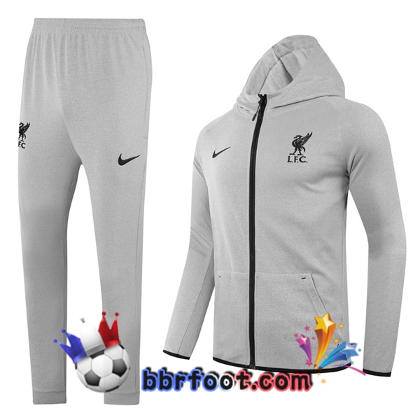 Veste A Capuche Survetement Foot FC Liverpool Gris 20/21