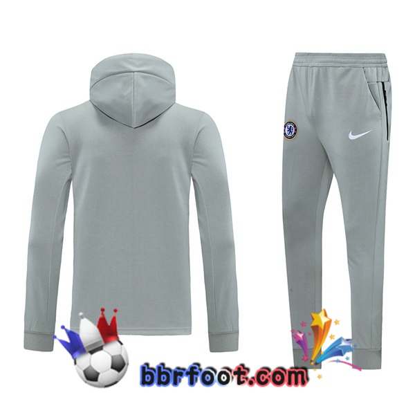 Veste A Capuche Survetement Foot FC Chelsea Gris 20/21