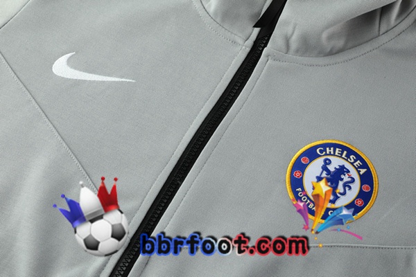 Veste A Capuche Survetement Foot FC Chelsea Gris 20/21