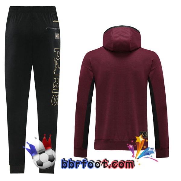 Veste A Capuche Survetement Foot Paris PSG Rouge Fonce 20/21