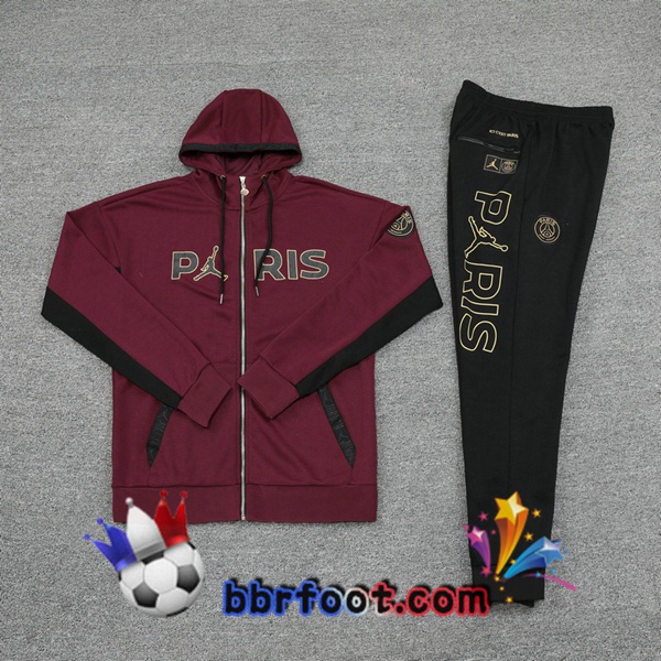 Veste A Capuche Survetement Foot Paris PSG Rouge Fonce 20/21