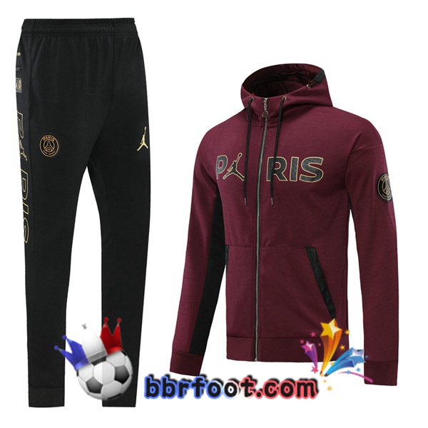 Veste A Capuche Survetement Foot Paris PSG Rouge Fonce 20/21