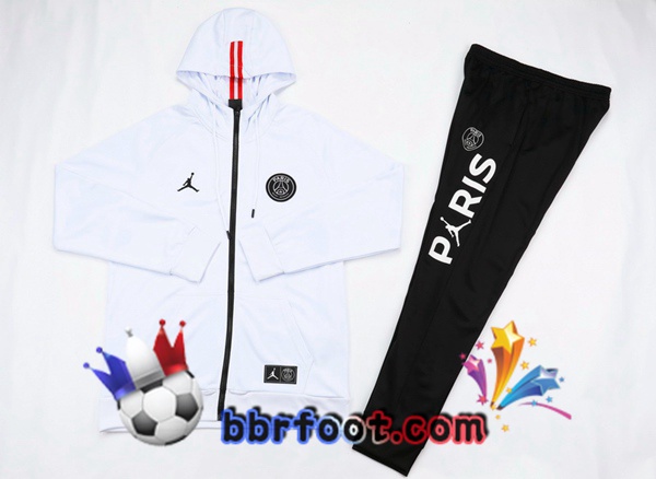 Veste A Capuche Survetement Foot JORDAN Paris PSG Blanc 20/21
