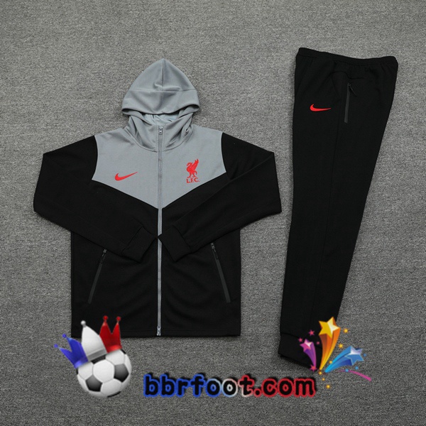 Veste A Capuche Survetement Foot FC Liverpool Noir 20/21