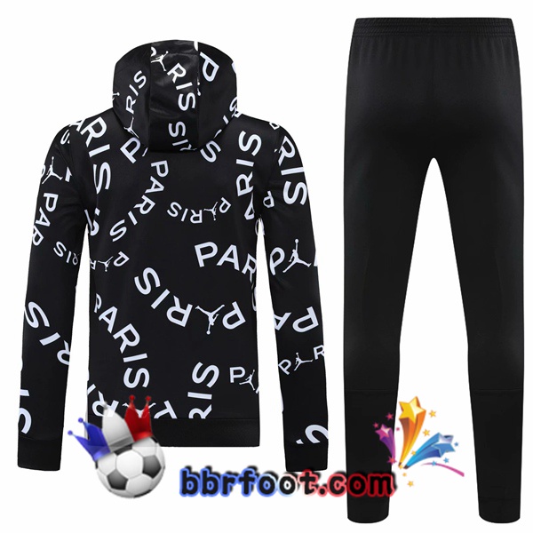 Veste A Capuche Survetement Foot JORDAN Paris PSG Noir Blanc 20/21