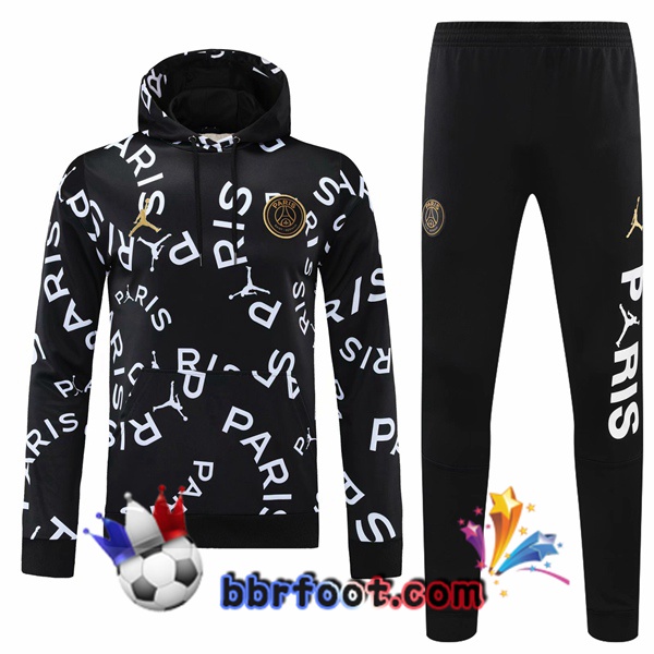 Veste A Capuche Survetement Foot JORDAN Paris PSG Noir Blanc 20/21