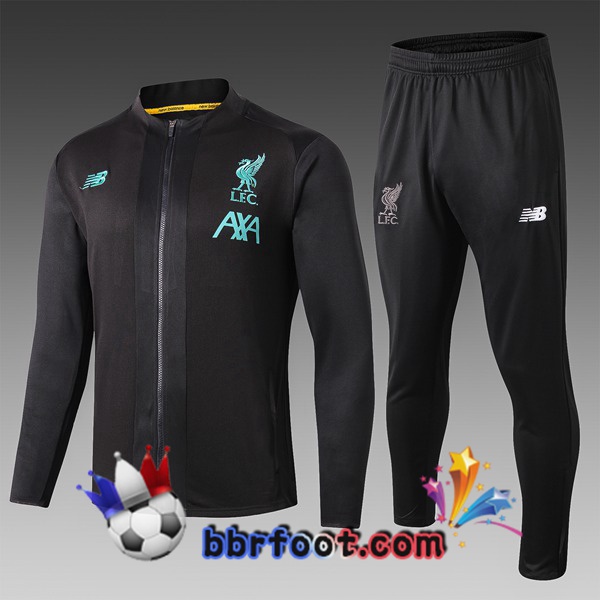 Veste Survetement Foot FC Liverpool Enfants Noir Vert 19/20