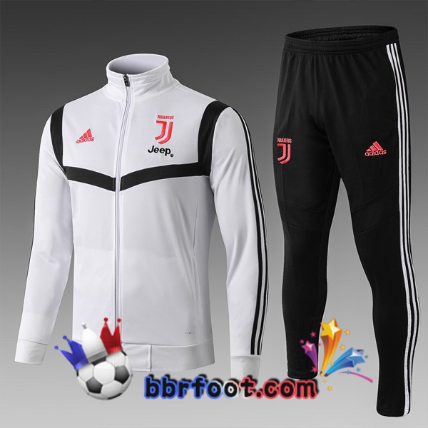 Veste Survetement Foot Juventus Enfants Blanc Noir 19/20