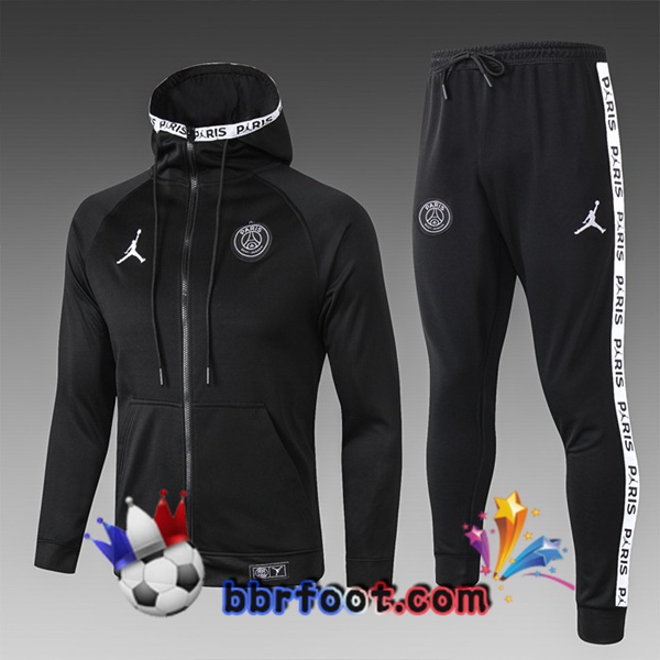 Survetement Foot Capuche PSG Jordan Enfants Noir 19/20