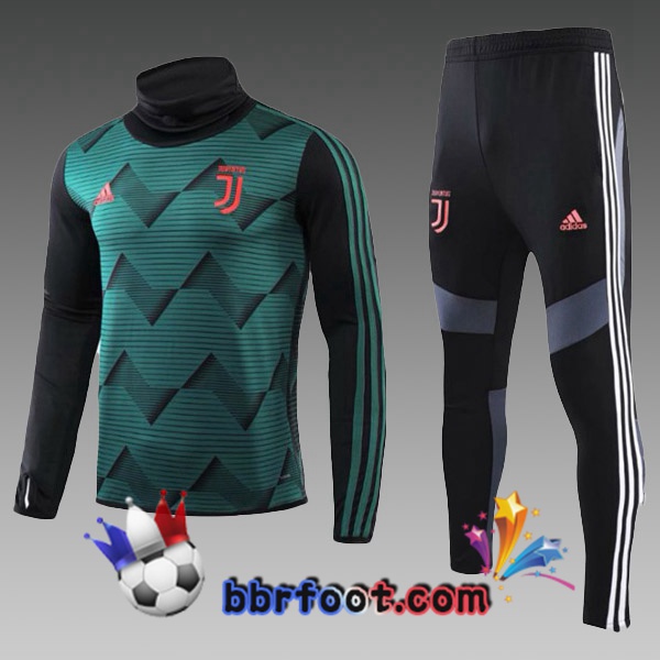 Survetement Foot Capuche Juventus Enfants Vert Col Haut 19/20