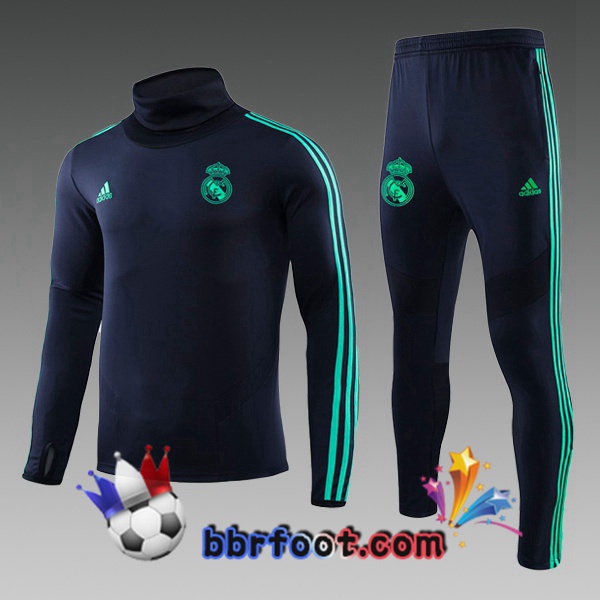 Survetement Foot Real Madrid Enfants Cyan Col Haut 19/20