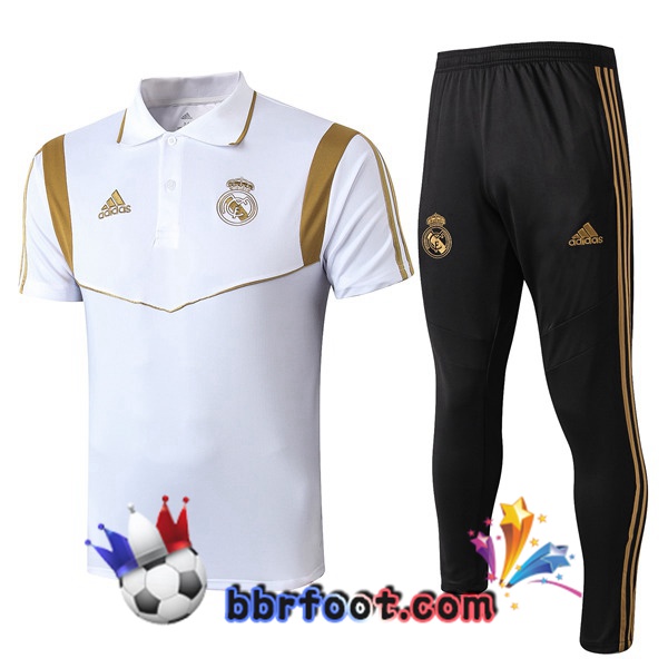 Polo Foot Real Madrid + Pantalon Blanc Jaune 19/20