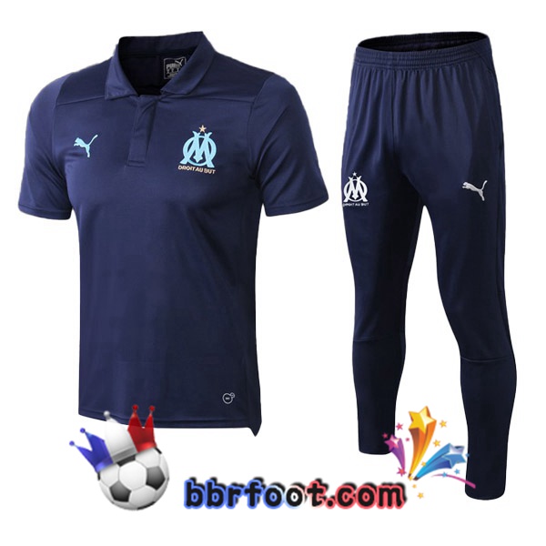 Polo Foot Marseille OM + Pantalon Bleu Fonce 19/20