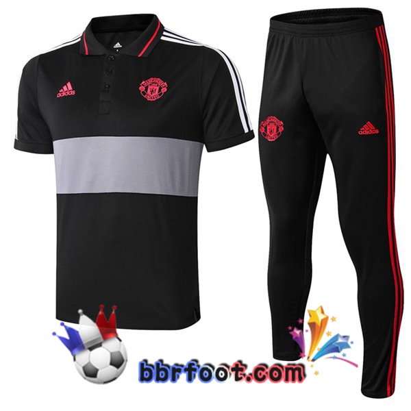 Polo Foot Manchester United + Pantalon Noir Gris 19/20