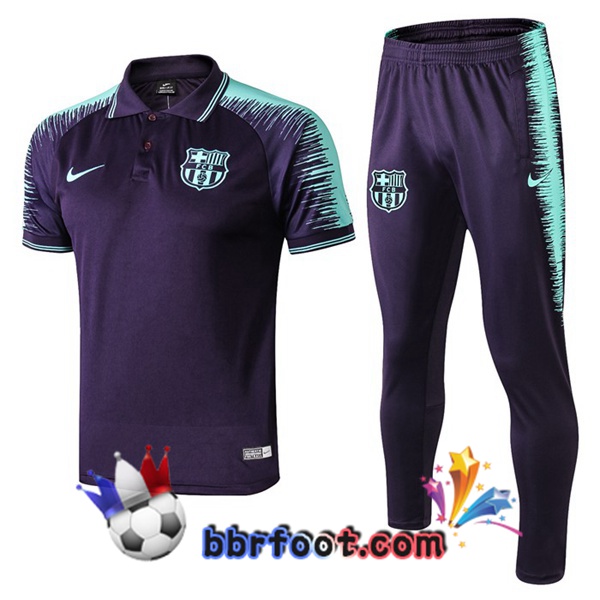 Polo Foot FC Barcelone + Pantalon Bleu Fonce Vert 19/20