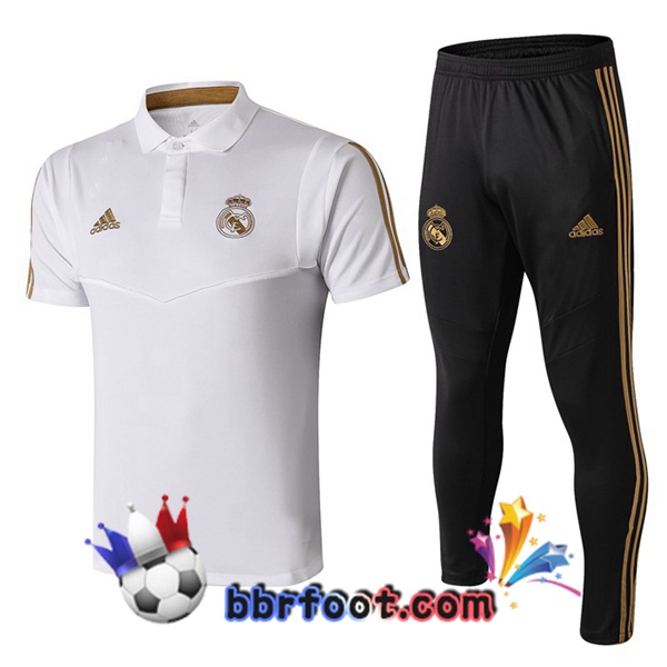 Polo Foot Real Madrid + Pantalon Blanc Jaune 19/20