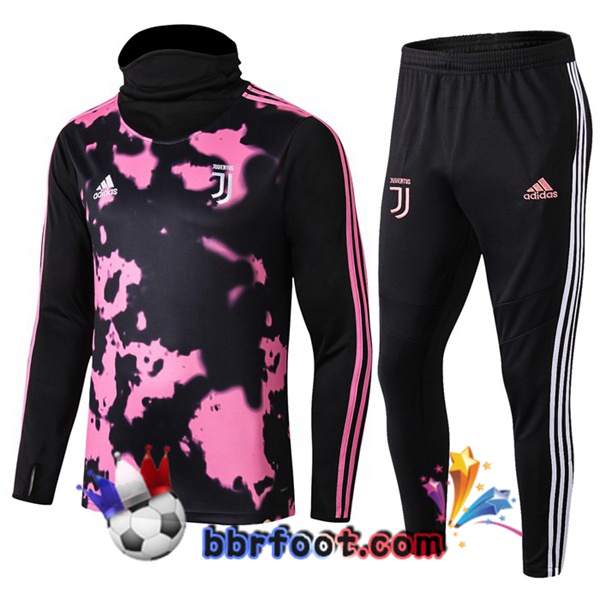 Survetement Foot Juventus Rose Noir Col Haut 19/20