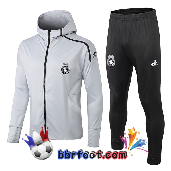 Capuche Survetement Foot Real Madrid Gris Clair 19/20
