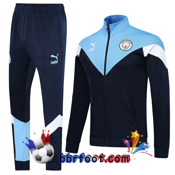 Veste Survetement Foot Manchester City Noir Bleu 19/20