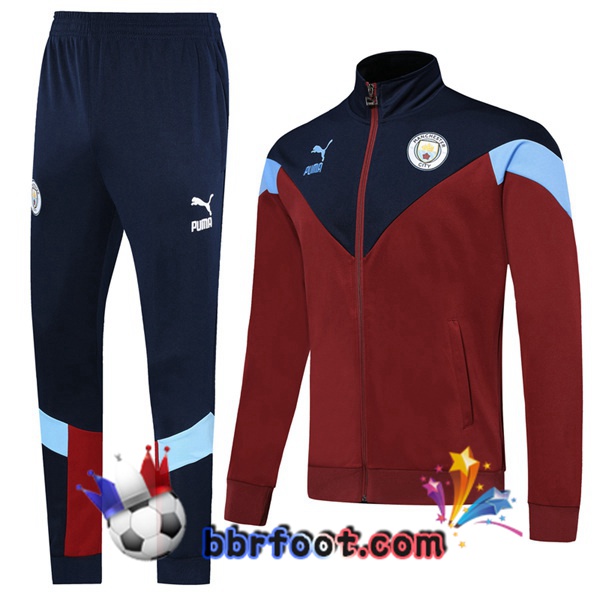 Veste Survetement Foot Manchester City Rouge Noir 19/20