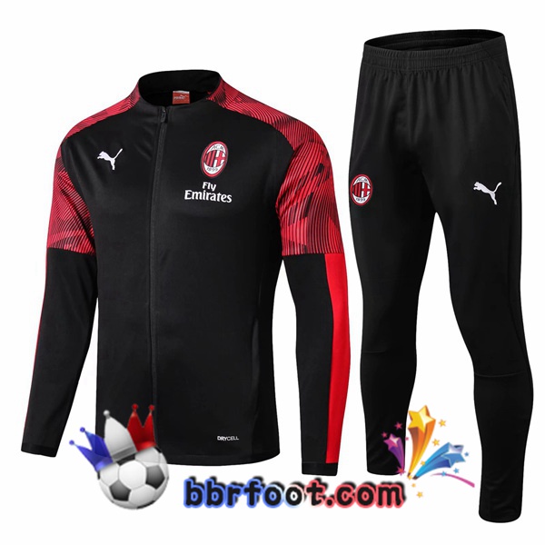 Veste Survetement Foot AC Milan Noir Rouge 19/20
