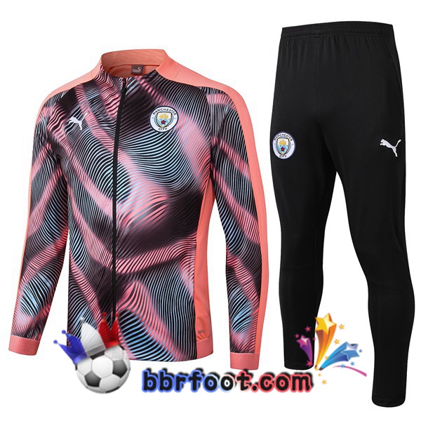 Veste Survetement Foot Manchester City Rose Noir 19/20